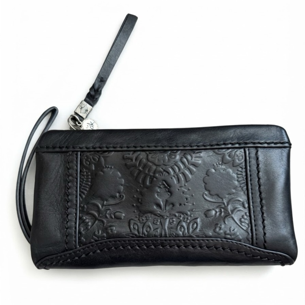The Sak Silverlake Black Embossed Leather Wallet Wristlet